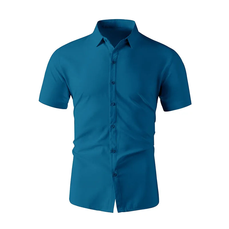 Men's Solid Black Short Sleeve Dress Shirt Classic Regular Fit Business Shirt