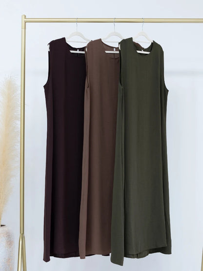 Vestido Muçulmano Abaya Sem Mangas, Vestido Interno Feminino, Cor Sólida, Roupa de Baixo, Vestido Longo, Kaftan Simples de Ramadã, Vestidos Árabes