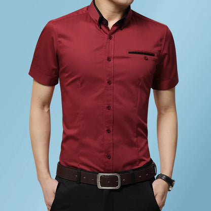 2026 New Summer Cotton Business Men's Short Sleeved Shirt Pocket Lapel Thin Formal Suit Dress Shirts Male Brand Clothing