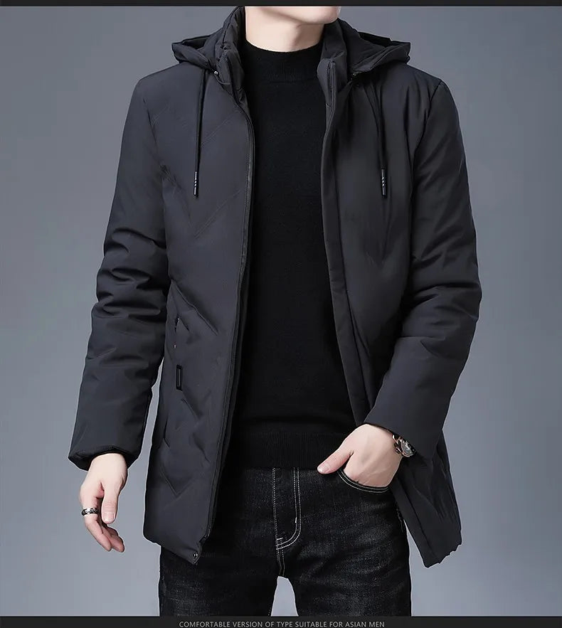 Top Grade Designer New Brand Men Parka Jacket Thick Casual Fashion Windbreaker Hooded Quilted Bubble Coats Long Mens Clothes