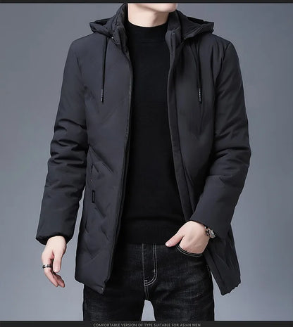 Top Grade Designer New Brand Men Parka Jacket Thick Casual Fashion Windbreaker Hooded Quilted Bubble Coats Long Mens Clothes