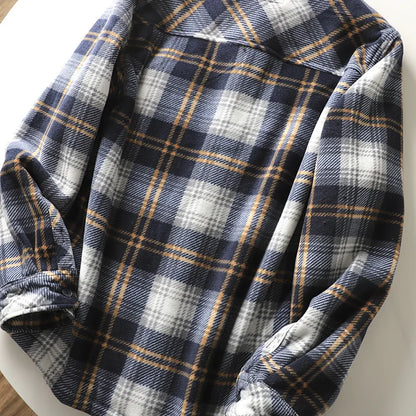Autumn Winter Men's Fleece Linend Warm Shirt Jackets Thickened Long Sleeve Flannel Checked Shirts Vintage Casual Men Shirt Coats