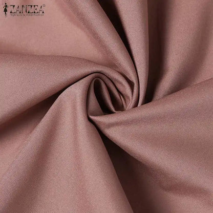 ZANZEA Muslim Women Matching Sets Long Sleeve Solid Color Tops And Loose Pant Suits Elegant Fashion Casual Tracksuit Kaftan 2025