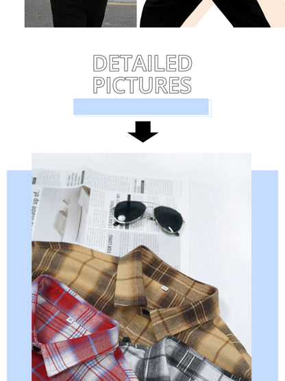 Men's College Style Casual Short Sleeved Checkered Shirt, Suitable For Spring And Autumn Campus Wear And Daily Travel