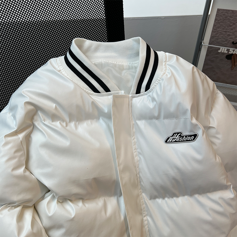 Gmiixder American Baseball Uniform PU Bomber Jacket Hip Hop Thickened Stand Collar Parkas Loose Versatile Couple Winter Coat