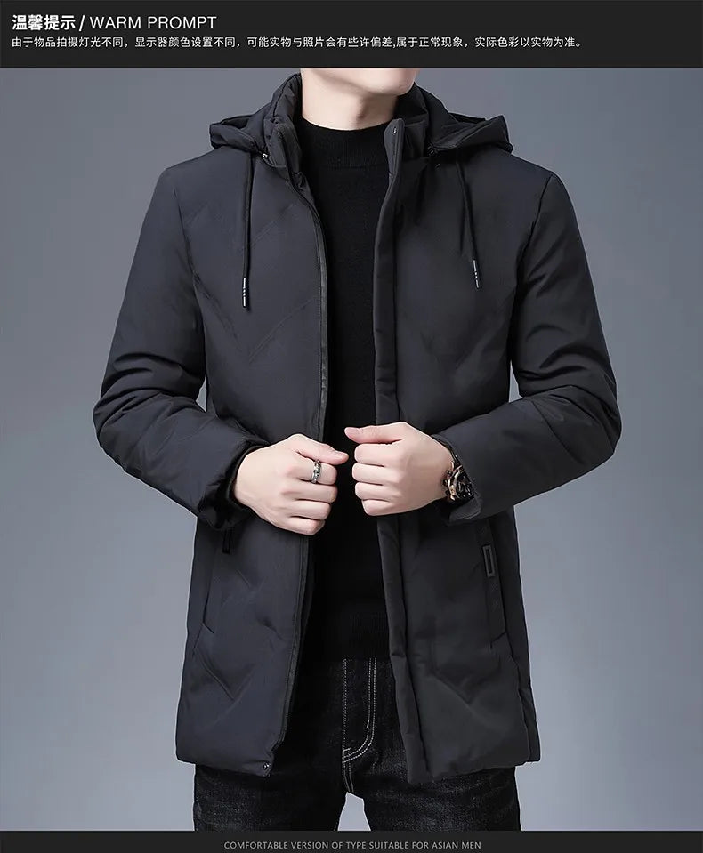 Top Grade Designer New Brand Men Parka Jacket Thick Casual Fashion Windbreaker Hooded Quilted Bubble Coats Long Mens Clothes