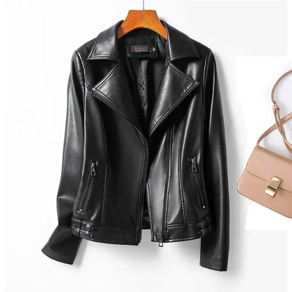 Jaqueta de couro legítimo feminina estilo streetwear, segunda camada em pele de carneiro, casaco curto, outono inverno, verde, motoqueira, agasalho casual