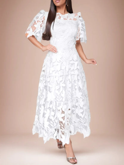 Vestido longo formal plus size, de renda sexy, vazado, com barra mullet e mangas curtas, azul royal