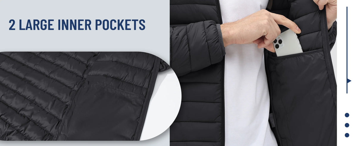 Jaqueta Masculina de Inverno Acolchoada TACVASEN Leve Impermeável com Capuz Casaco Térmico para Trabalho ao Ar Livre