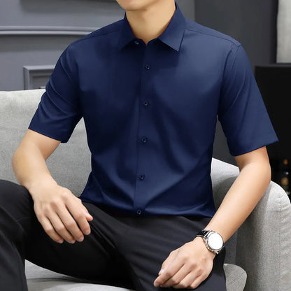 Men's Solid Black Short Sleeve Dress Shirt Classic Regular Fit Business Shirt