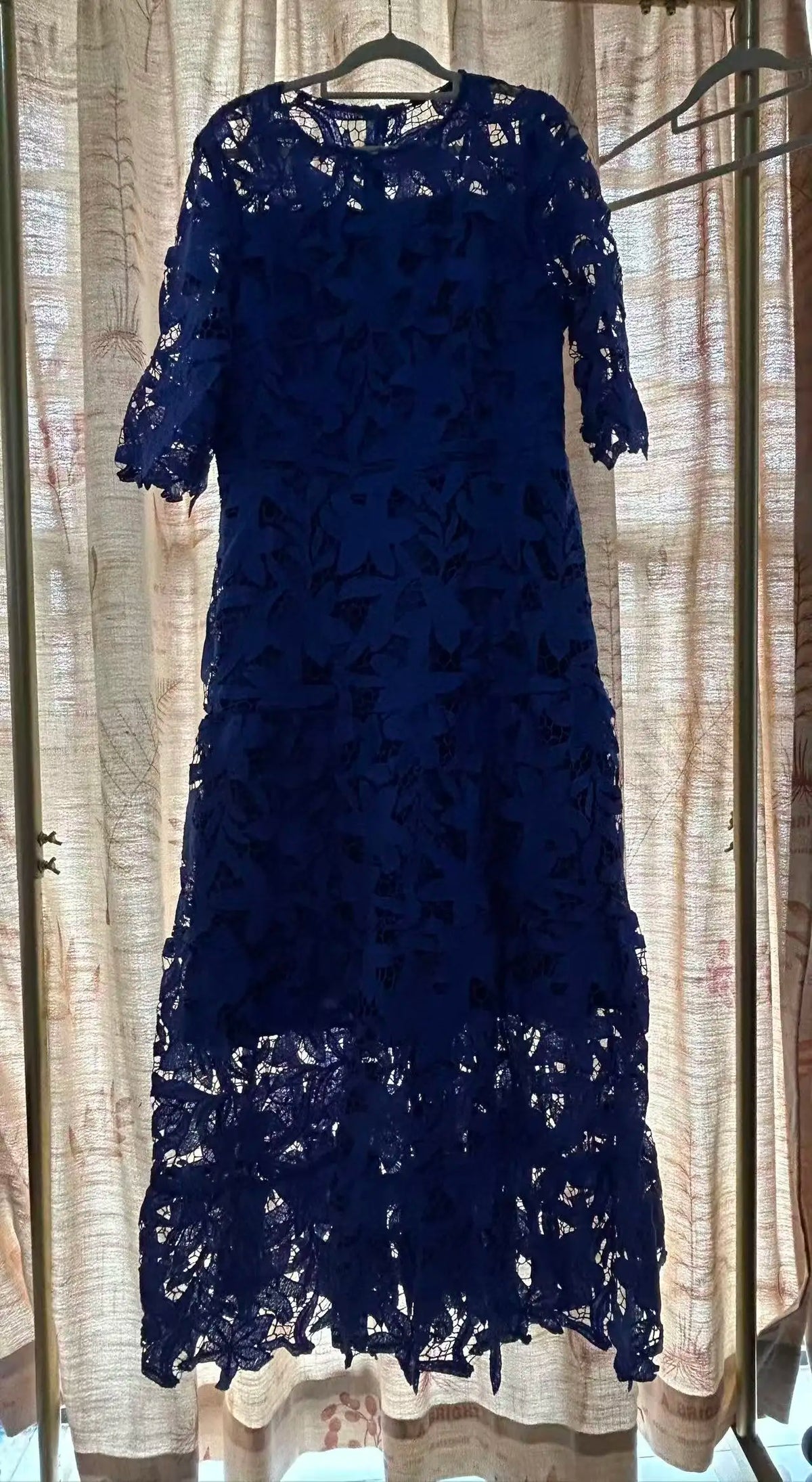 Vestido longo formal plus size, de renda sexy, vazado, com barra mullet e mangas curtas, azul royal