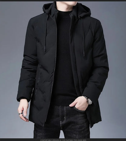 Top Grade Designer New Brand Men Parka Jacket Thick Casual Fashion Windbreaker Hooded Quilted Bubble Coats Long Mens Clothes