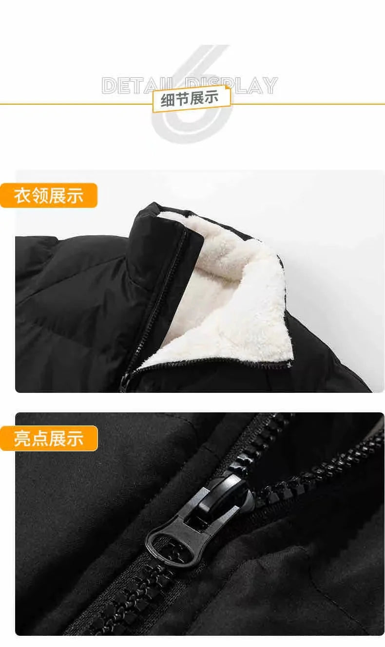 2024 Winter Men's Lamb Wool Fashion Cotton Coat Stand up Collar Plush Thickened Warm Bread Coat Casual Loose Couple Cotton Coat
