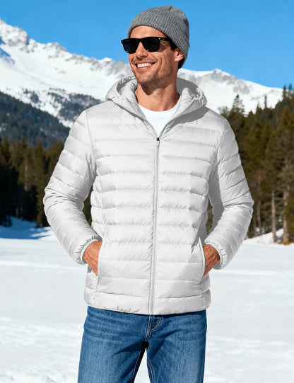 Jaqueta Masculina de Inverno Acolchoada TACVASEN Leve Impermeável com Capuz Casaco Térmico para Trabalho ao Ar Livre