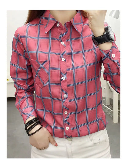 2024Spring and Autumn New College Style Women's Long sleeved Bottom Top Cardigan Long sleeved Fashion Plaid Shirt