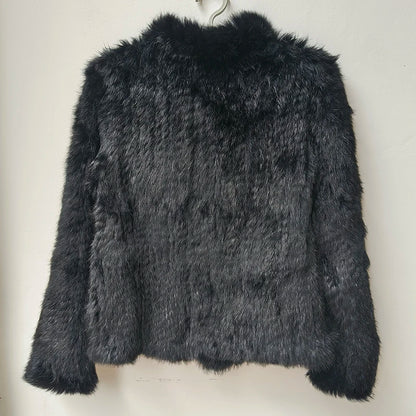 Women Winter Real Rabbit Fur Knitted Coat Female Casual Long Sleeve Genuine Fur Jacket Warm Thick Outwear Femme