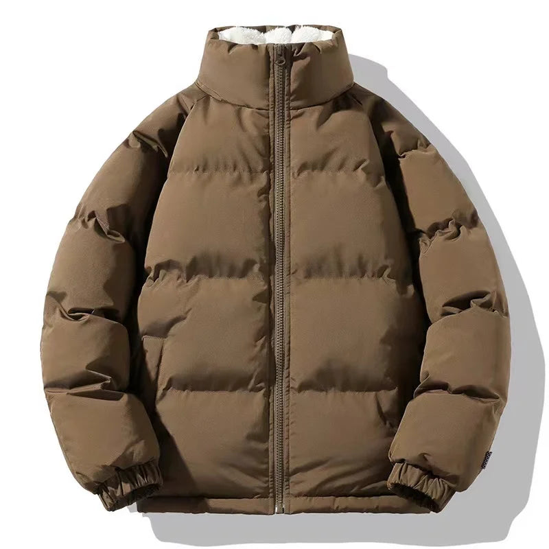 2024 Winter Men's Lamb Wool Fashion Cotton Coat Stand up Collar Plush Thickened Warm Bread Coat Casual Loose Couple Cotton Coat