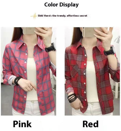 2024Spring and Autumn New College Style Women's Long sleeved Bottom Top Cardigan Long sleeved Fashion Plaid Shirt