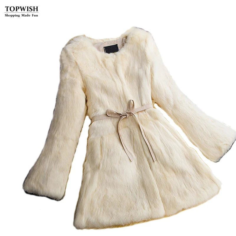 New Arrival Women High Fashion Full Pelt Real Rabbit Fur Coat 100% Pure Natural Fur Coat DFP647