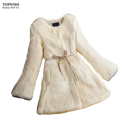 New Arrival Women High Fashion Full Pelt Real Rabbit Fur Coat 100% Pure Natural Fur Coat DFP647
