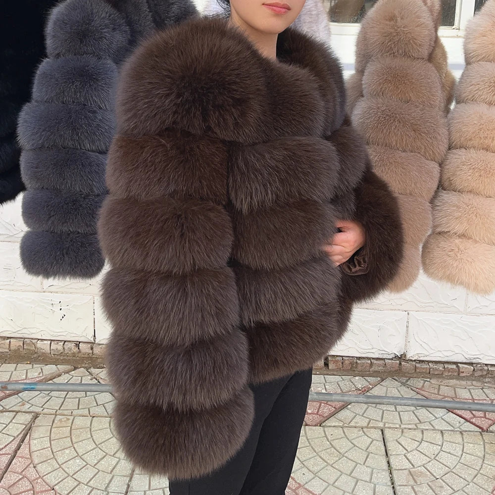 QUEENTINA Fox Fur Coat Real Winter Women'S Fashion Brown 2026 Leather And Skin Clothing Natural New In Coats & Jackets Tops Sale