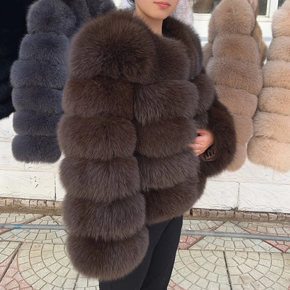 QUEENTINA Fox Fur Coat Real Winter Women'S Fashion Brown 2026 Leather And Skin Clothing Natural New In Coats & Jackets Tops Sale
