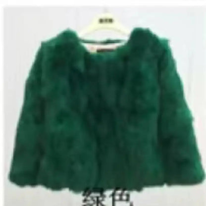 2024 New Women's Real Fur Coat High-waist Round Collar Cardigan Long-sleeved Slim Fit  Rabbit   Jacket Women T197