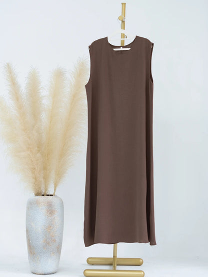 Vestido Muçulmano Abaya Sem Mangas, Vestido Interno Feminino, Cor Sólida, Roupa de Baixo, Vestido Longo, Kaftan Simples de Ramadã, Vestidos Árabes