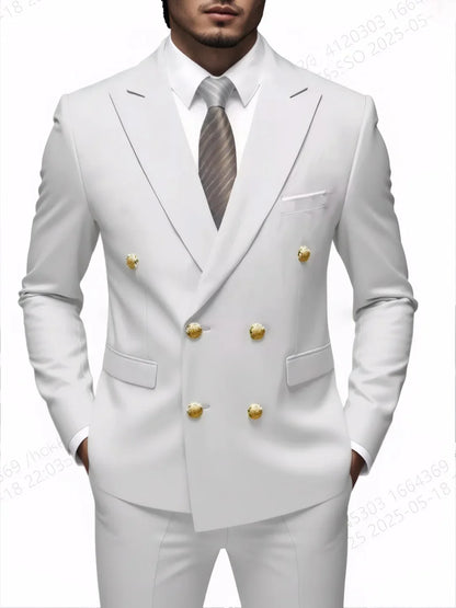 Moda Novos Homens Lazer Boutique Negócios Banquete Cor Sólida Casamento Terno Slim Fit Abotoamento Duplo Blazers Calças