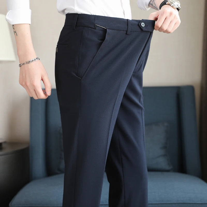 Men's Summer Pants Business Formal Wear Elastic Waist Suit Pants For Men Clothing 2026 Slim Fit Full Length Trousers Big Size 44