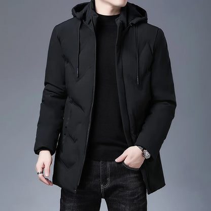 Top Grade Designer New Brand Men Parka Jacket Thick Casual Fashion Windbreaker Hooded Quilted Bubble Coats Long Mens Clothes
