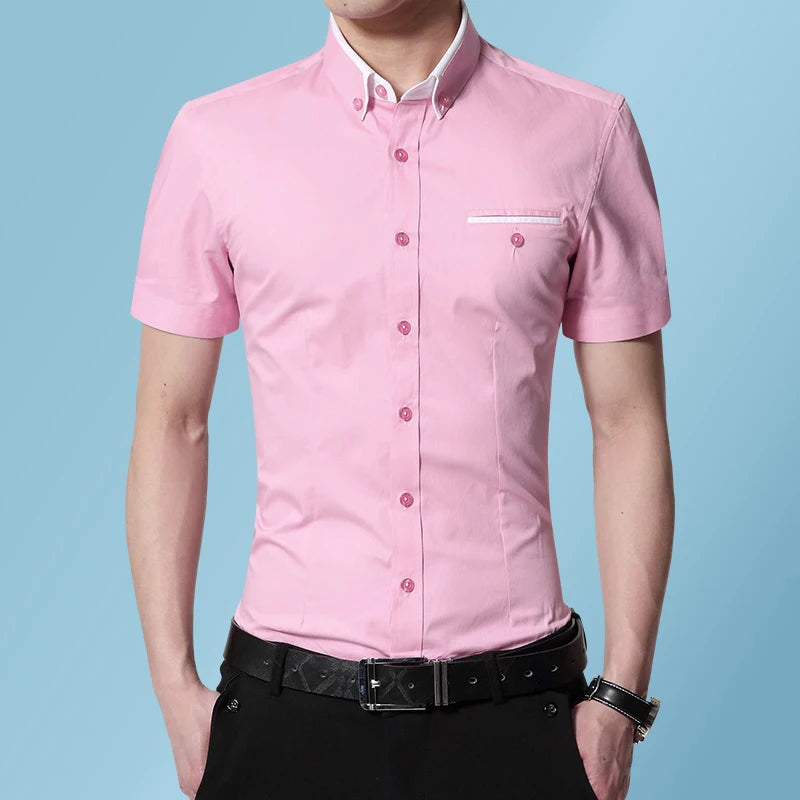 2026 New Summer Cotton Business Men's Short Sleeved Shirt Pocket Lapel Thin Formal Suit Dress Shirts Male Brand Clothing