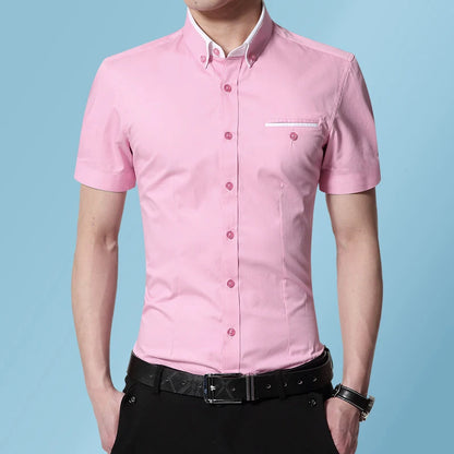 2026 New Summer Cotton Business Men's Short Sleeved Shirt Pocket Lapel Thin Formal Suit Dress Shirts Male Brand Clothing