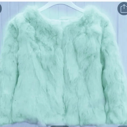 2024 New Women's Real Fur Coat High-waist Round Collar Cardigan Long-sleeved Slim Fit  Rabbit   Jacket Women T197