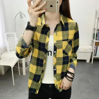 2024Spring and Autumn New College Style Women's Long sleeved Bottom Top Cardigan Long sleeved Fashion Plaid Shirt