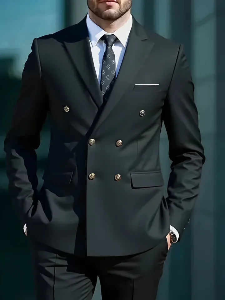Moda Novos Homens Lazer Boutique Negócios Banquete Cor Sólida Casamento Terno Slim Fit Abotoamento Duplo Blazers Calças