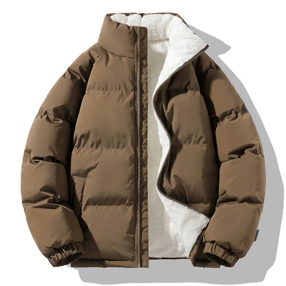 2024 Winter Men's Lamb Wool Fashion Cotton Coat Stand up Collar Plush Thickened Warm Bread Coat Casual Loose Couple Cotton Coat