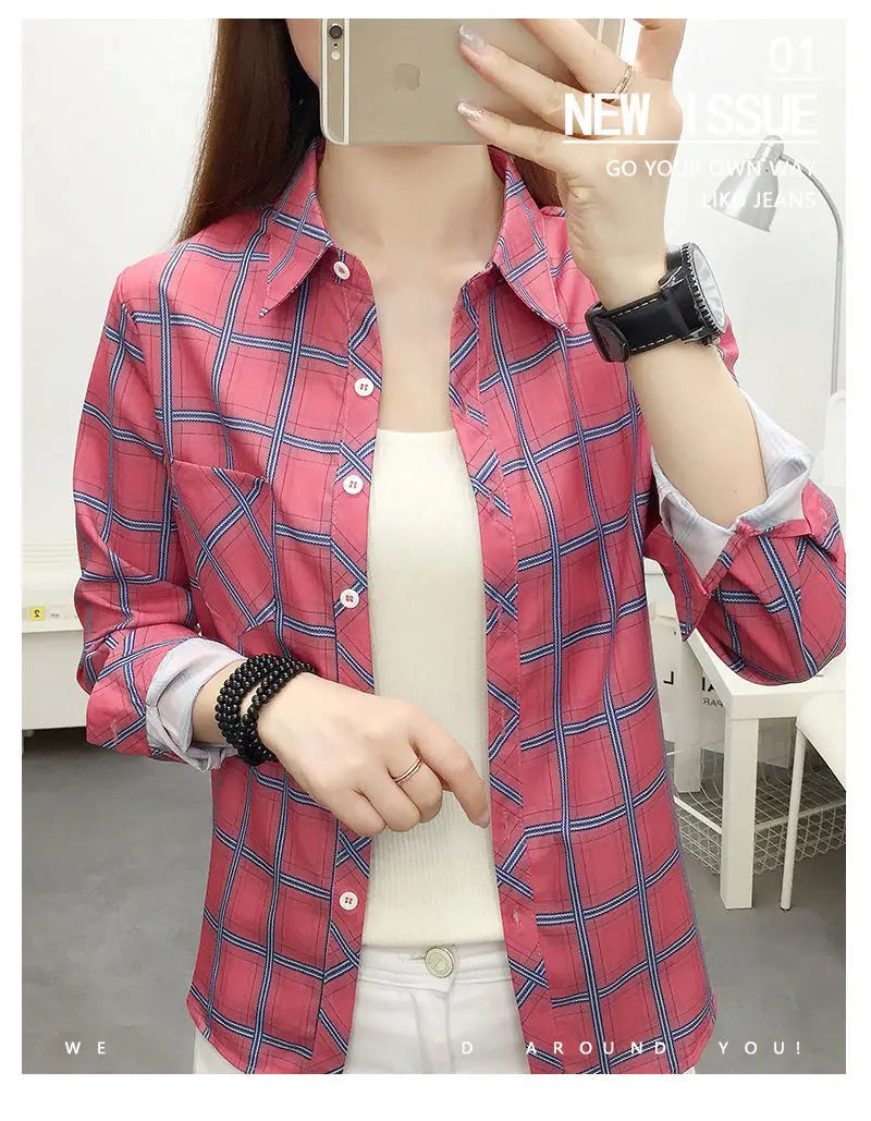 2024Spring and Autumn New College Style Women's Long sleeved Bottom Top Cardigan Long sleeved Fashion Plaid Shirt