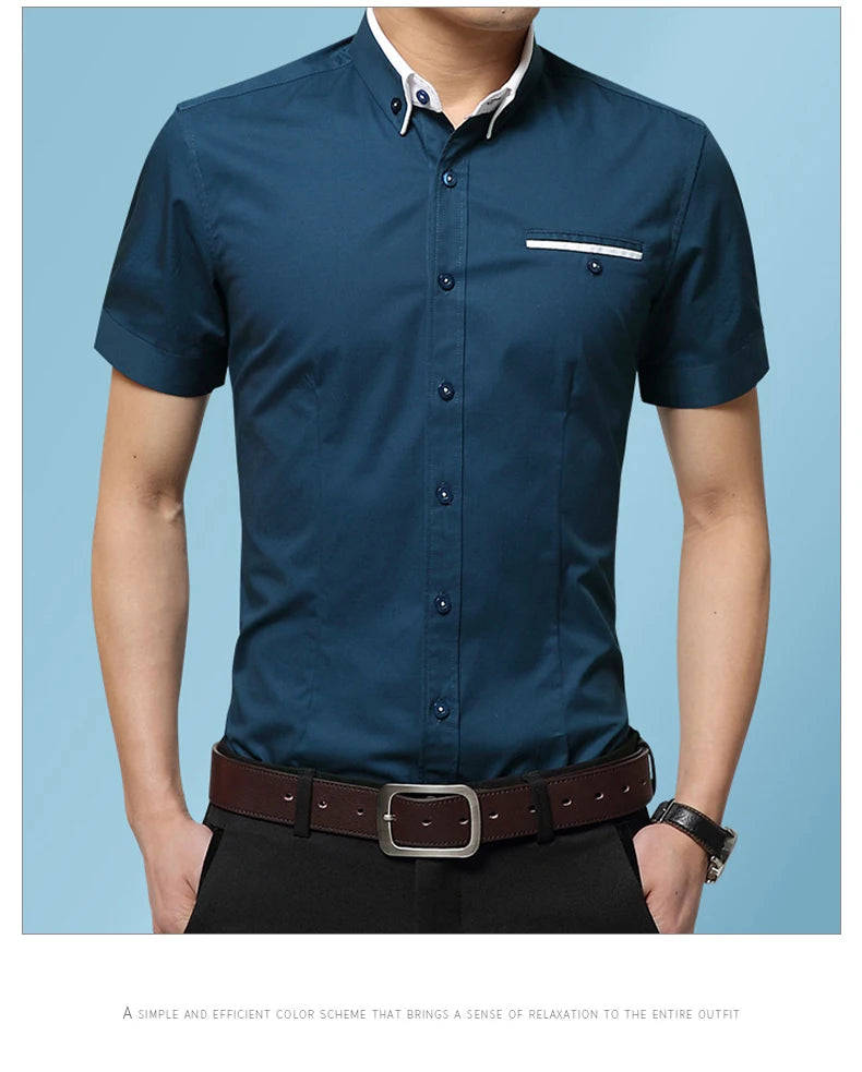 2026 New Summer Cotton Business Men's Short Sleeved Shirt Pocket Lapel Thin Formal Suit Dress Shirts Male Brand Clothing
