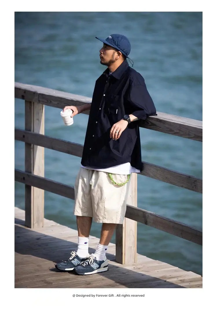 Summer New Style Retro Japanese Short Sleeve Shirt Loose Casual Versatile Half Sleeve Shirt for Men And Women Cityboy Workwear