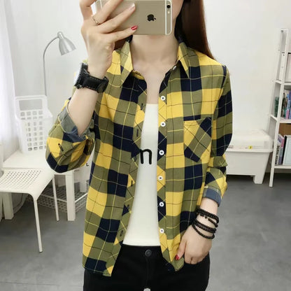 2024Spring and Autumn New College Style Women's Long sleeved Bottom Top Cardigan Long sleeved Fashion Plaid Shirt