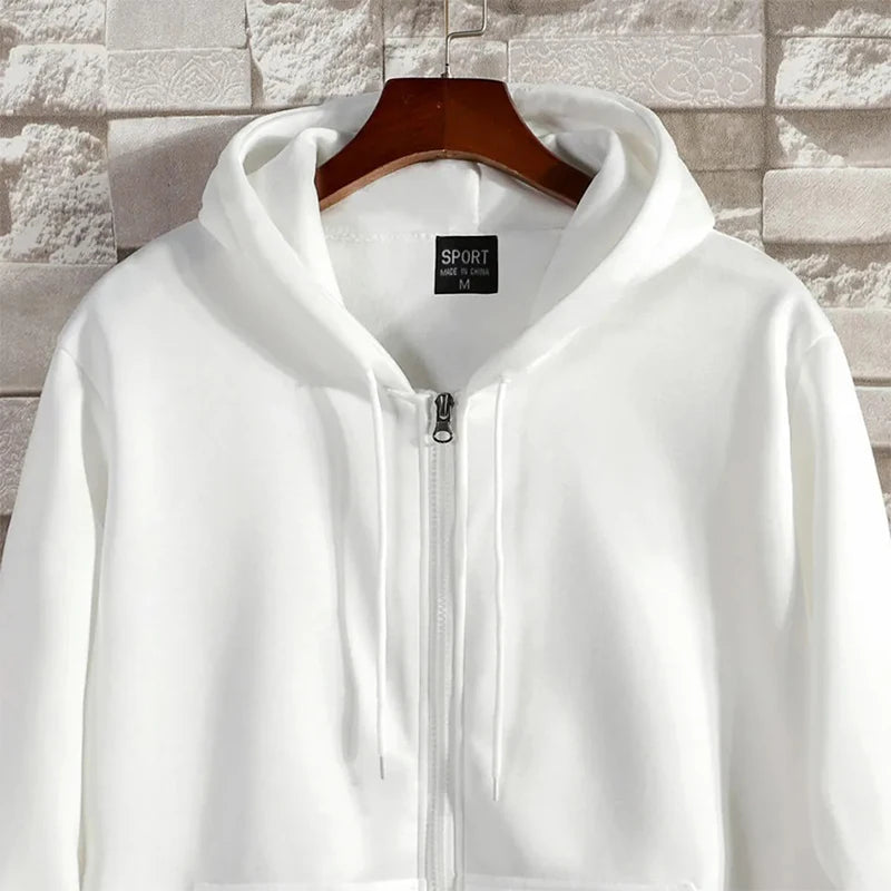 Moletom Masculino com Zíper e Capuz Outono Inverno Nova Blusa de Manga Longa Moda Casual Roupa Masculina Esportiva de Corte Larga