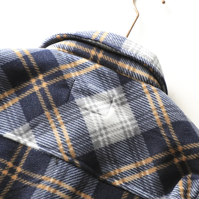 Autumn Winter Men's Fleece Linend Warm Shirt Jackets Thickened Long Sleeve Flannel Checked Shirts Vintage Casual Men Shirt Coats