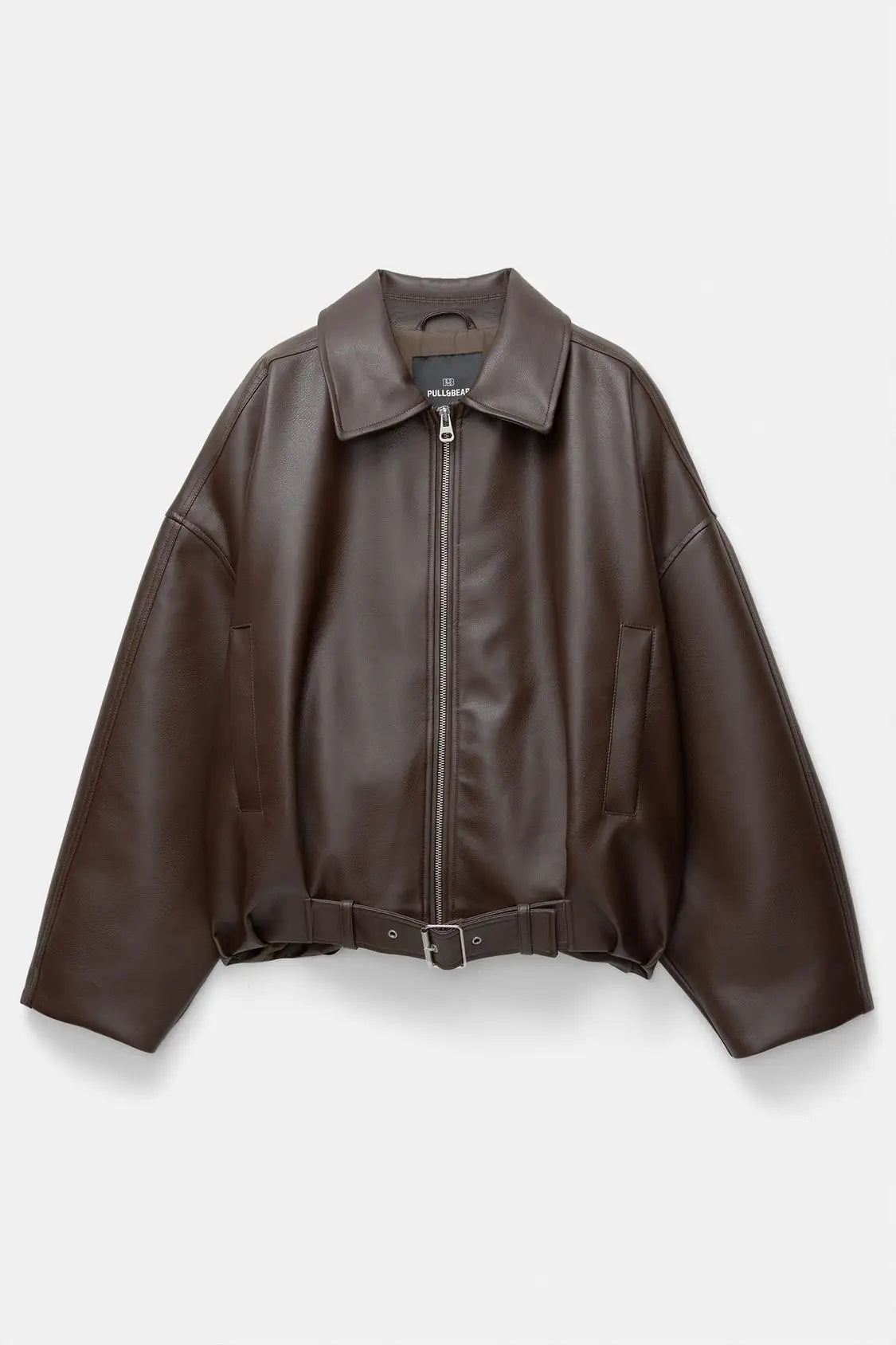 Jaqueta de Couro Feminina KIDCRKJ Moda Primavera com Gola Entalhada, Zíper, Manga Longa, Casaco Feminino de PU com Amarração, Sobretudo Solto