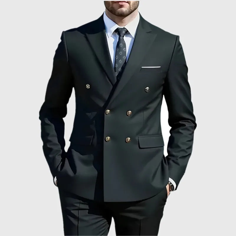 Moda Novos Homens Lazer Boutique Negócios Banquete Cor Sólida Casamento Terno Slim Fit Abotoamento Duplo Blazers Calças