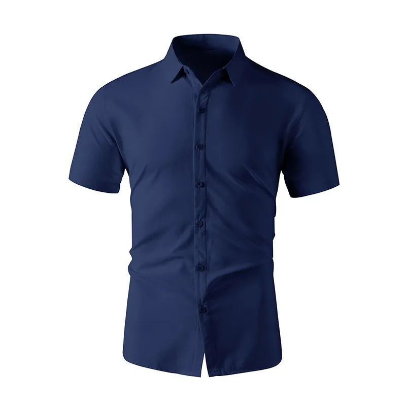 Men's Solid Black Short Sleeve Dress Shirt Classic Regular Fit Business Shirt