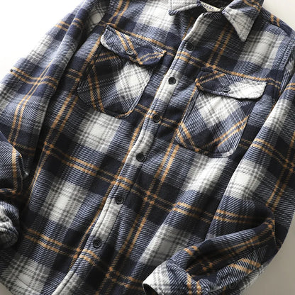Autumn Winter Men's Fleece Linend Warm Shirt Jackets Thickened Long Sleeve Flannel Checked Shirts Vintage Casual Men Shirt Coats