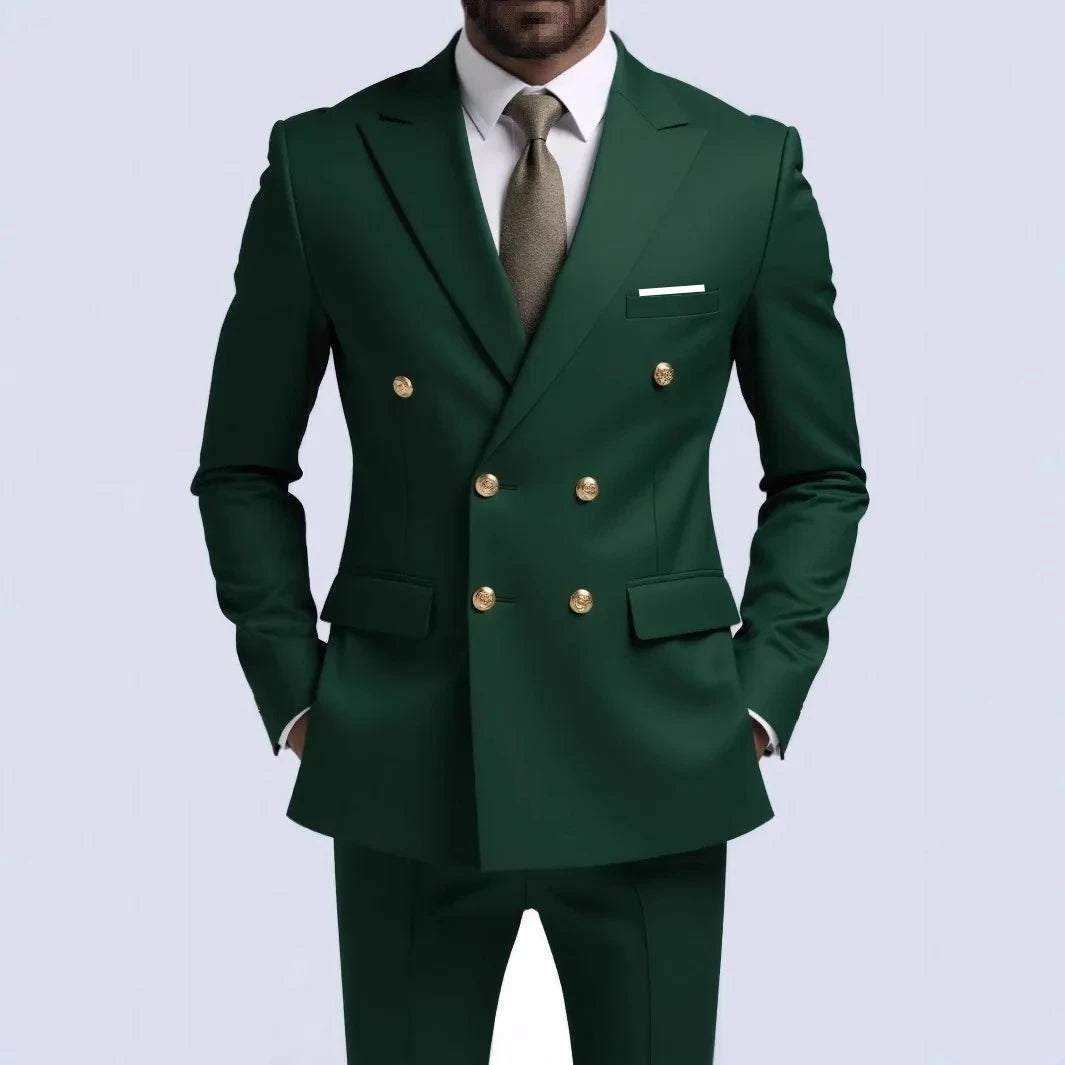 Moda Novos Homens Lazer Boutique Negócios Banquete Cor Sólida Casamento Terno Slim Fit Abotoamento Duplo Blazers Calças