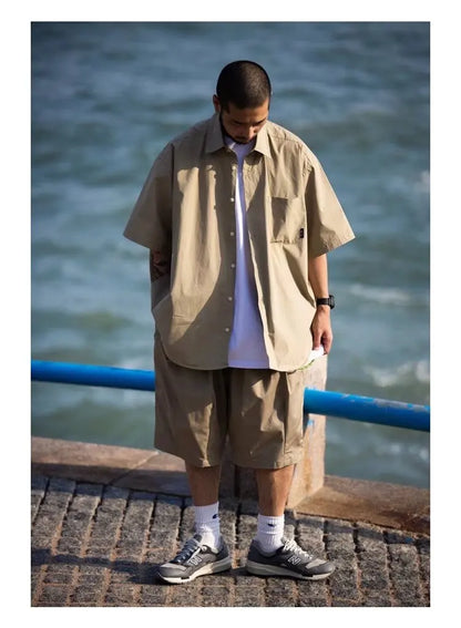 Summer New Style Retro Japanese Short Sleeve Shirt Loose Casual Versatile Half Sleeve Shirt for Men And Women Cityboy Workwear
