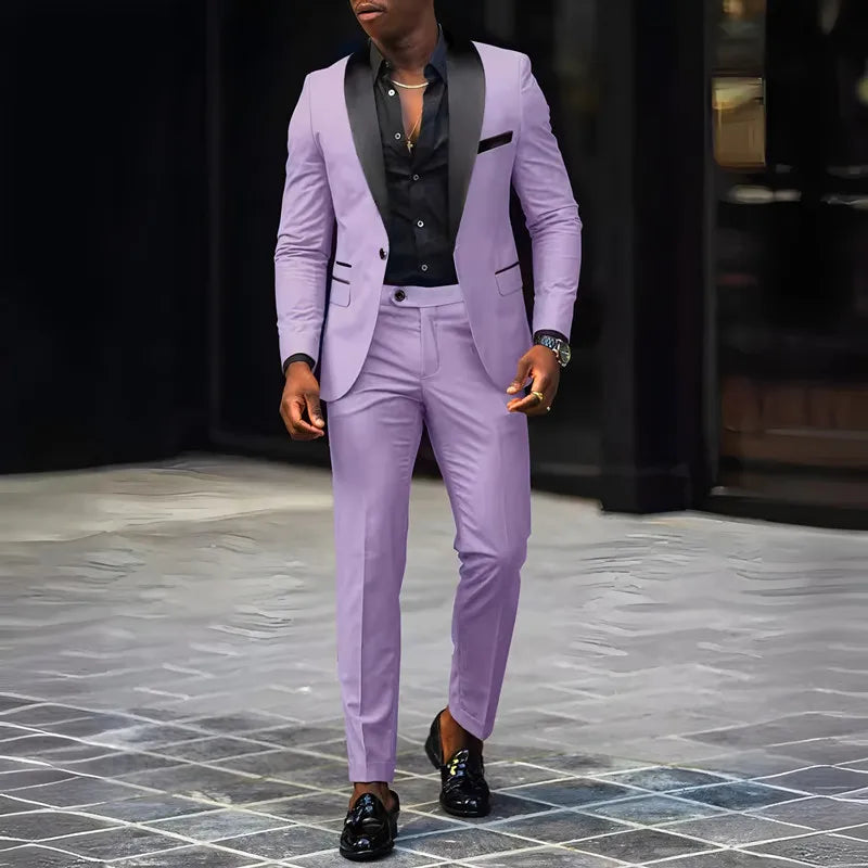 2-Piece Men's Suit Suitable For Wedding Business Suits, Single Button Jackets And Pants Sets, Slim Fit Jacket Sets
